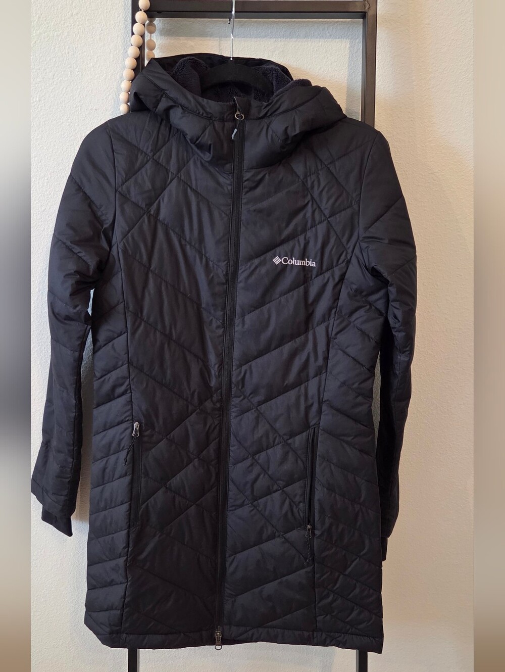 Columbia Women's Omni-Heat Hooded Long Puffer Jacket Black XS